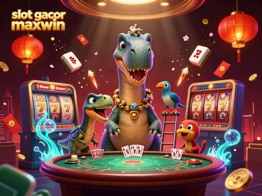 Menang di slot gacor maxwin dengan ilustrasi kasino 3D yang kaya warna dan detail.
