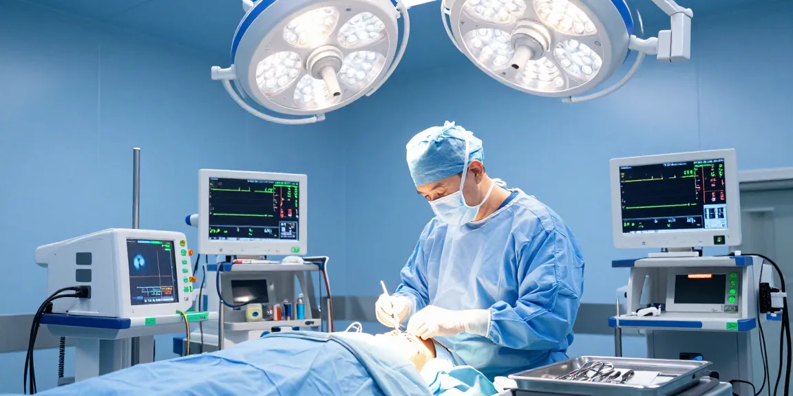 Medical team performing a beyin ameliyatı in a sterile surgical environment, showcasing advanced technology and focused professionals.