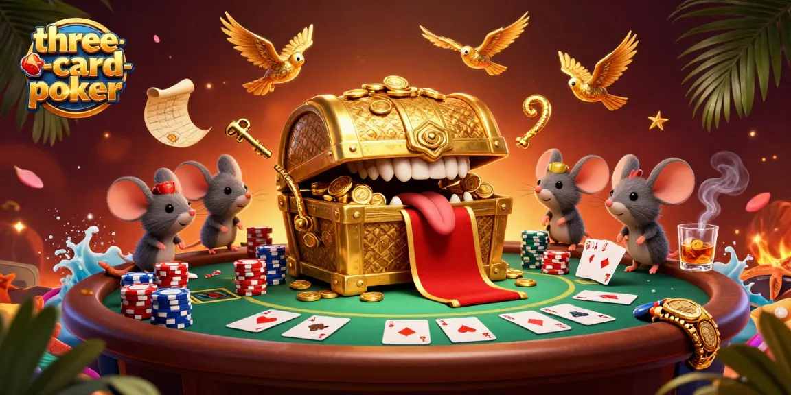 Engage in three-card-poker with a vibrant, rich 3D scene showcasing dynamic gameplay.
