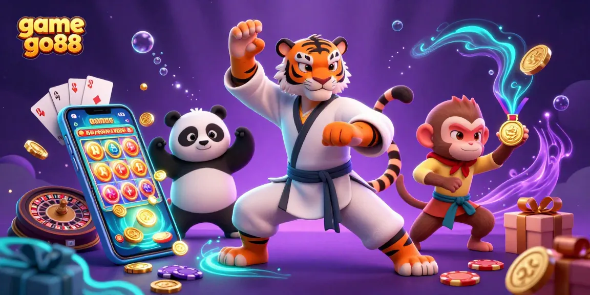 Spin the slots and win big with game go88 in this vibrant 3D casino scene.