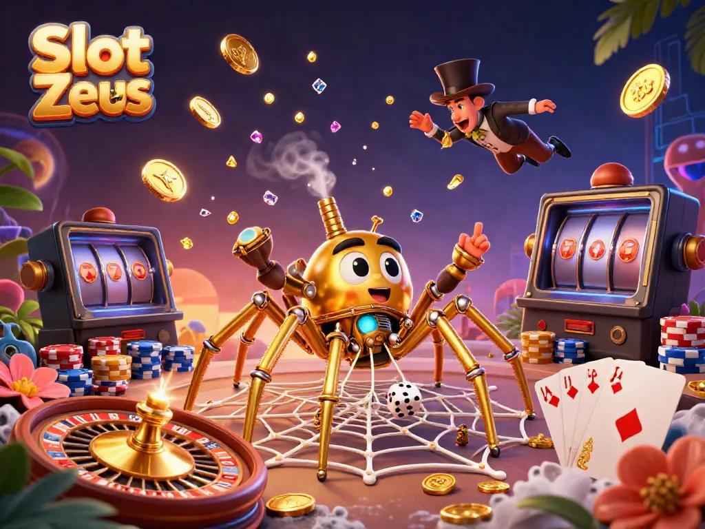 Experience the thrill of Slot Zeus with a mesmerizing steampunk spider web of games and winnings.