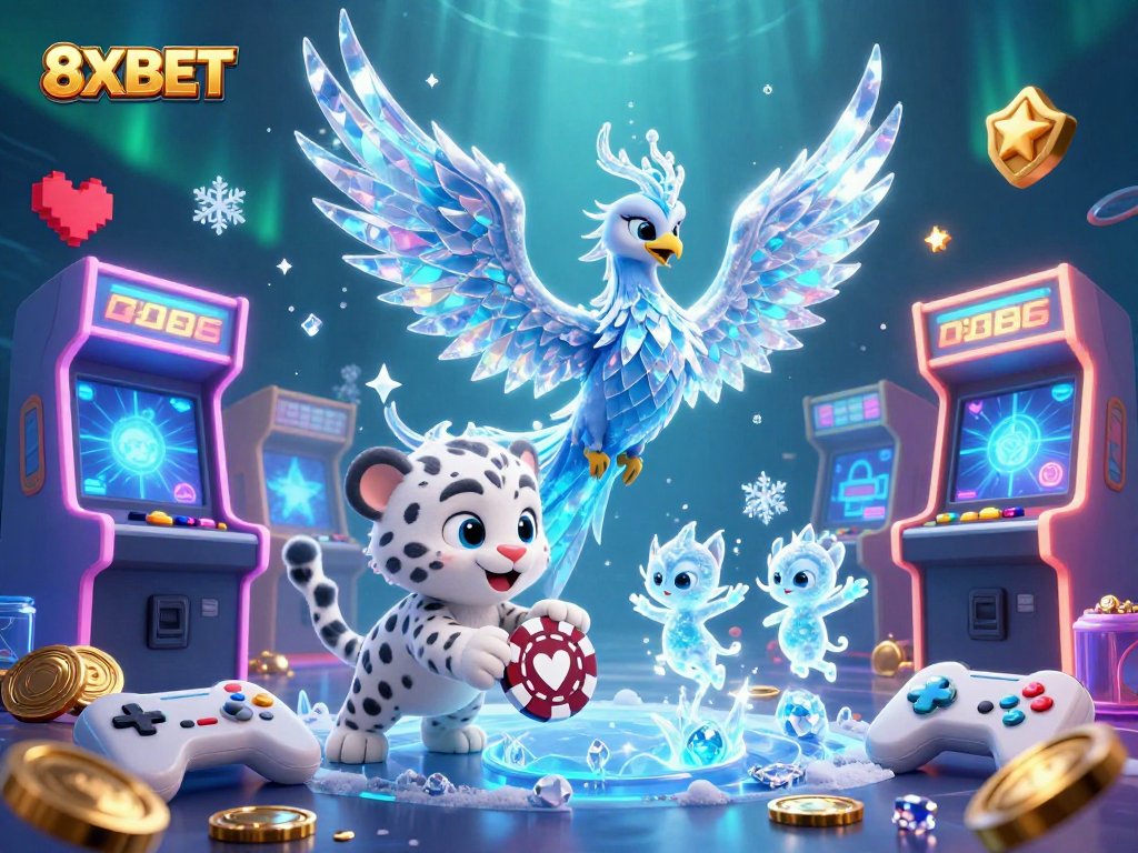 Experience the thrill of gaming with vibrant visuals in the 8XBET casino scene featuring fantasy elements.