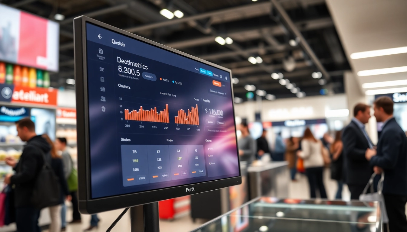 Visualize queue detection software on a monitor, showcasing efficient management in a busy retail space.