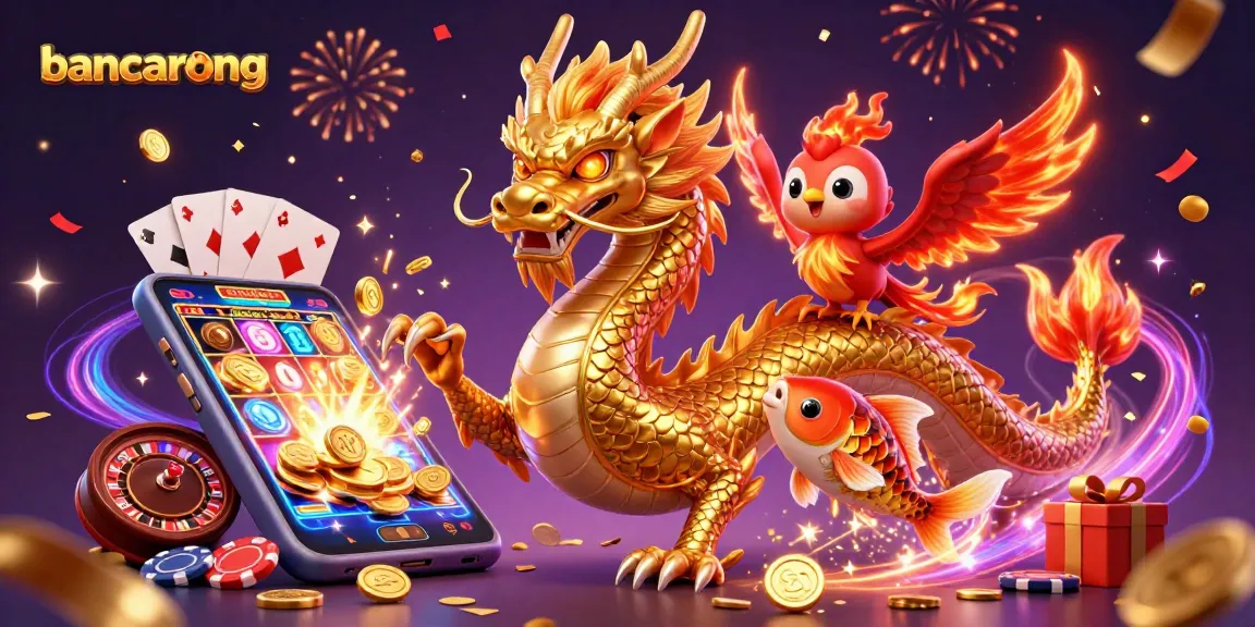 Play slot games with bancarong featuring a golden dragon, phoenix, and koi fish.