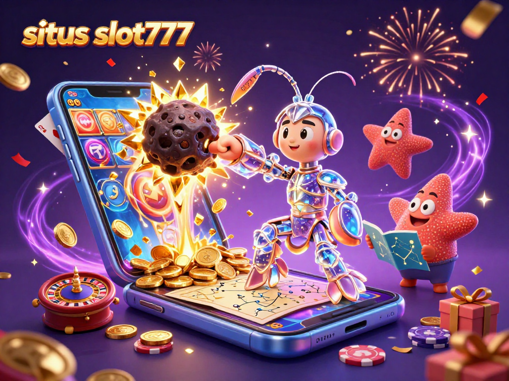 Spin and win at situs slot777 with vibrant 3D elements showcasing exciting slots gameplay.