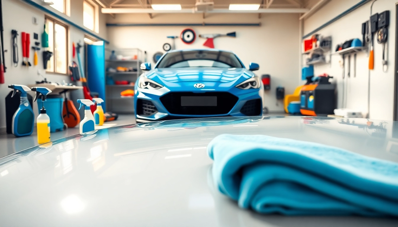 Engaging simple car detailing routine for beginners with detailed cleaning tools and a sparkling car.