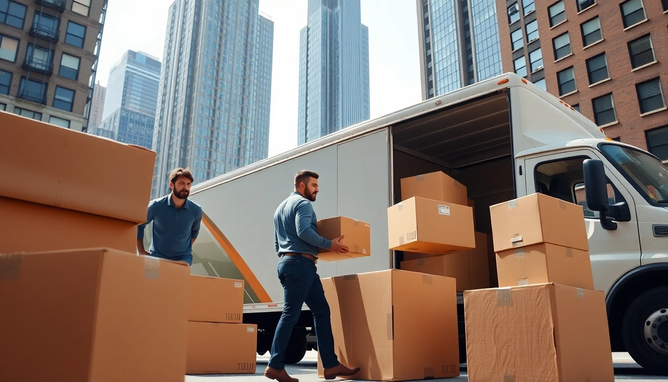 Efficient moving services by a New York moving company showcasing professionals loading boxes.