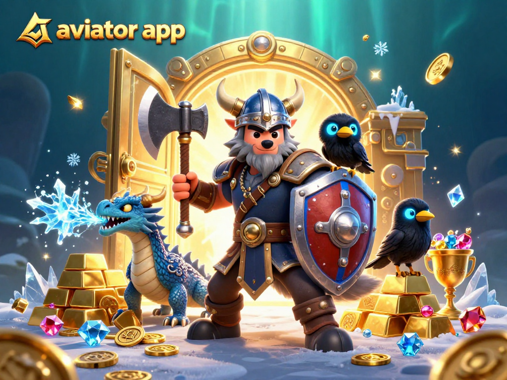 Engage with the aviator app in a thrilling casino scene featuring vibrant characters and treasures.
