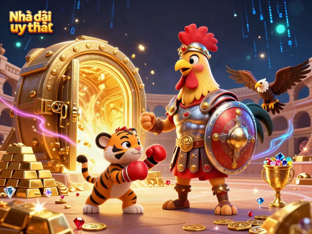 Engage in trusted gambling experiences with Nhà cái uy tín and vibrant casino elements in a dynamic illustration.
