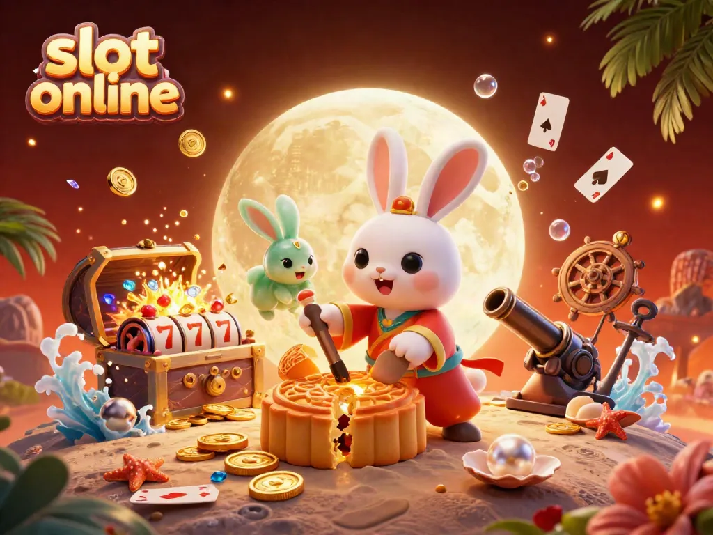 Engage with vibrant slot online features, showcasing a moon rabbit and vibrant gaming elements in 3D.