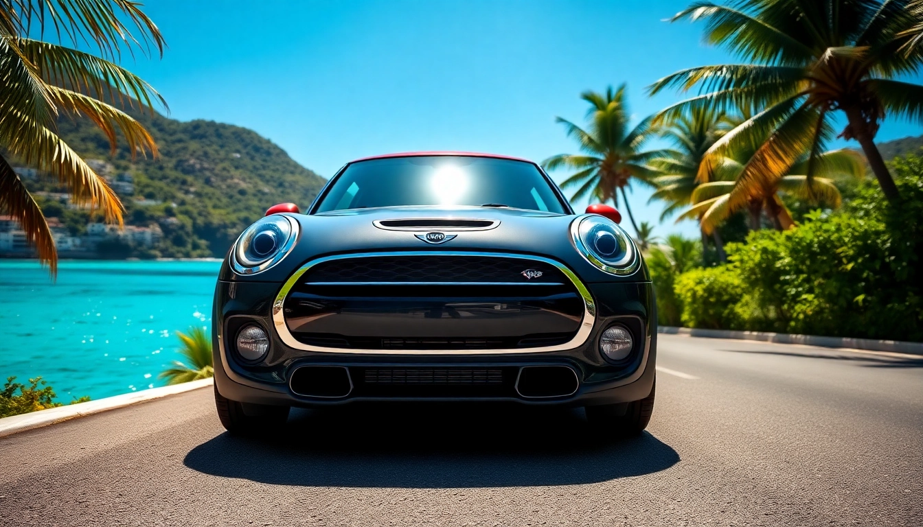 Rent a Mini Cooper for an unforgettable experience in St Barts rental with stunning coastal views.
