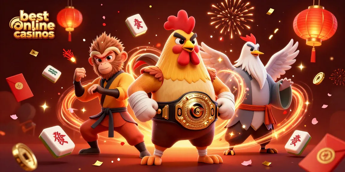 Engaging scene showcasing best online casinos with animated characters, festive elements, and gaming motifs.