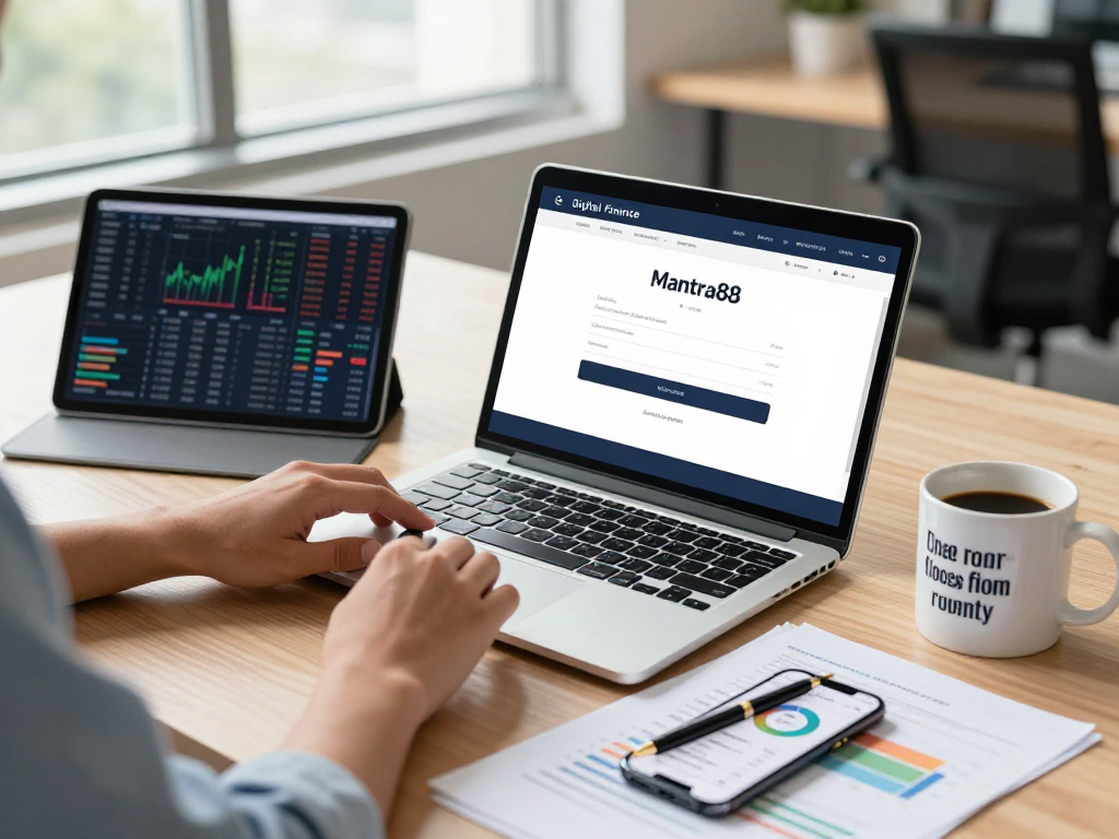 Engage with mantra88 login within a modern workspace, showing devices, finance reports, and a professional atmosphere.