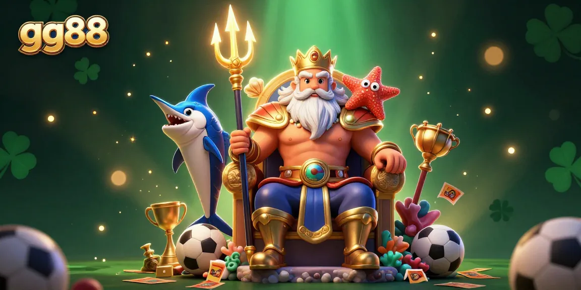 Experience elite sports betting with gg88, featuring Neptune and samurai in a vibrant gaming world.