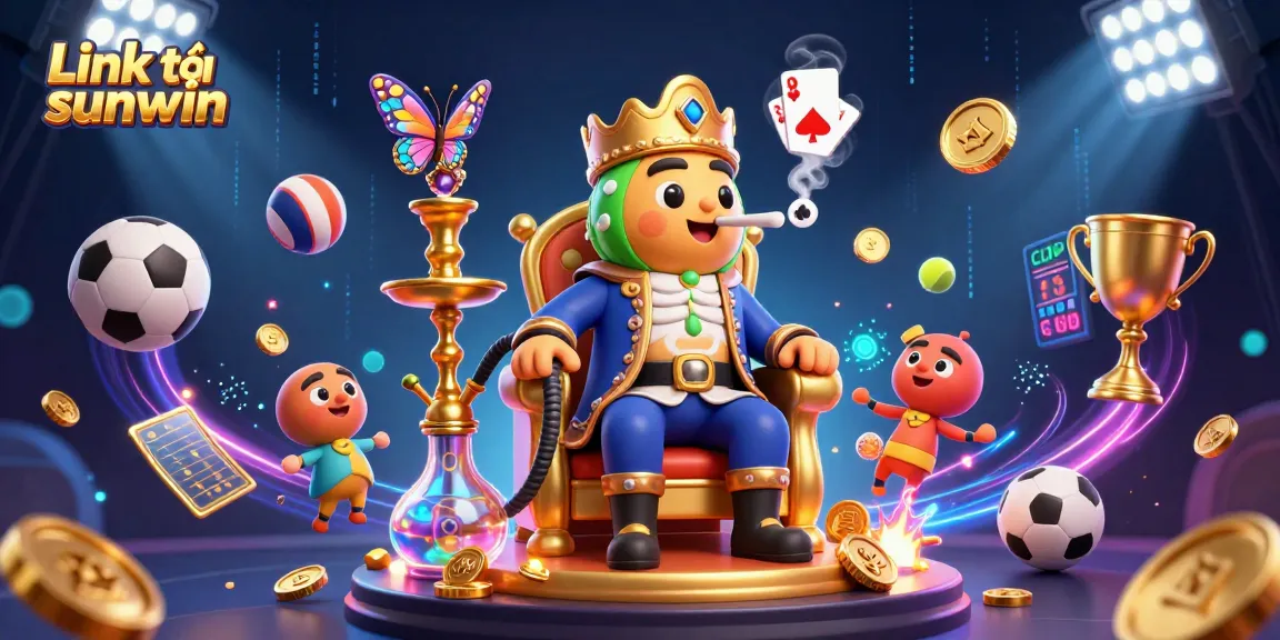 Experience the thrill with Link tải sunwin, showcasing a vibrant casino illustration full of game symbols and festive energy.