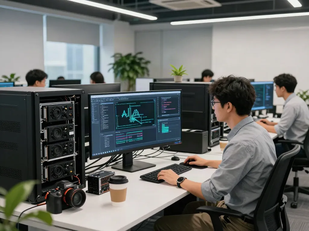 Engineer analyzing AI inference models in a modern tech workspace.