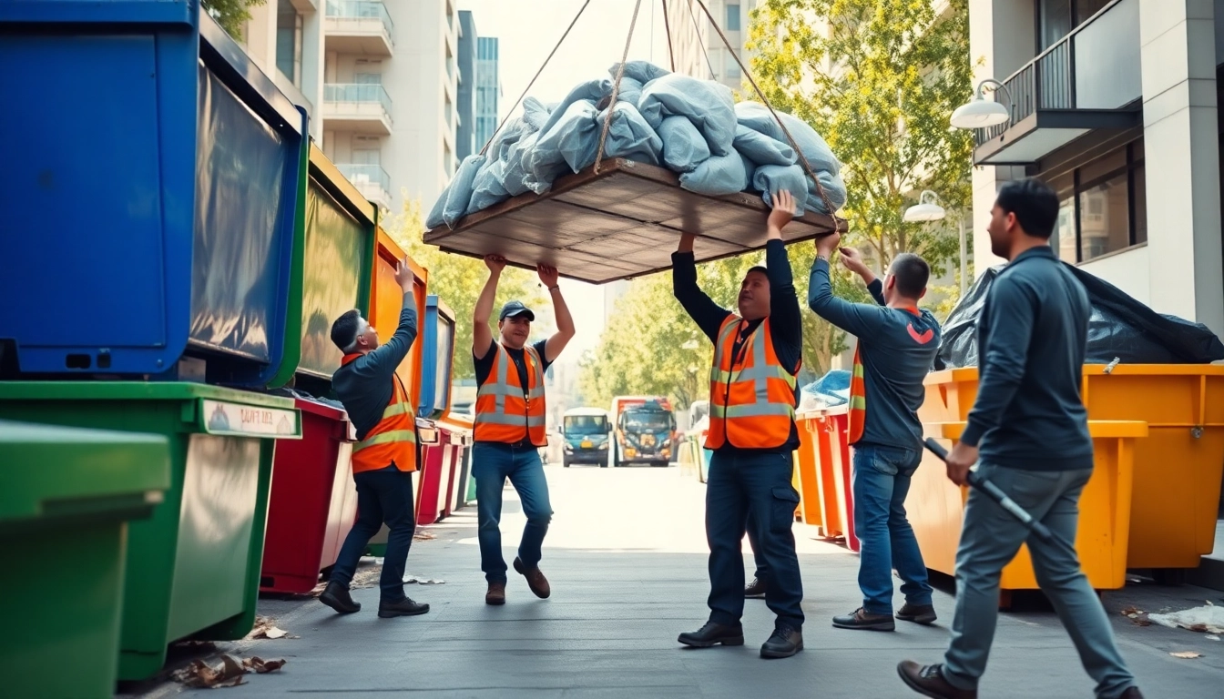 Hauling team lifting heavy items in an urban setting, showcasing efficient removal.